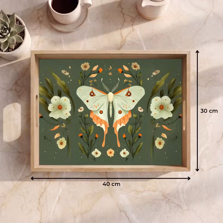 Tablett - Blumen - Blätter - Olivgrün - Schmetterling — 7