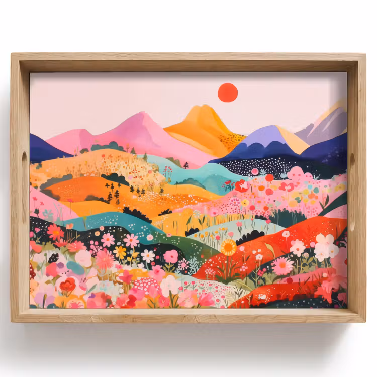 Tablett - Bunte Blumen - Berge - Fantasielandschaft — 1