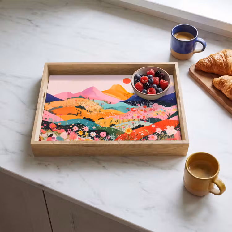 Tablett - Bunte Blumen - Berge - Fantasielandschaft — 3