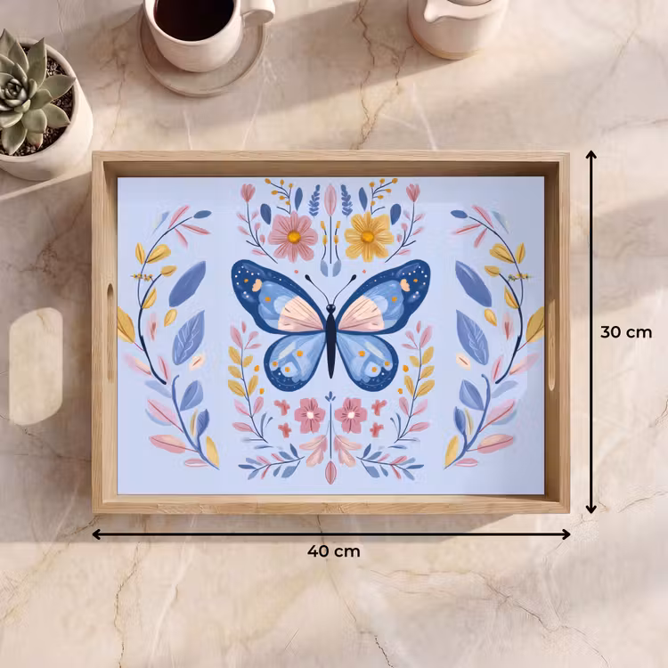 Tablett - Schmetterling - Hellblau - Ornamental - Blumen — 7