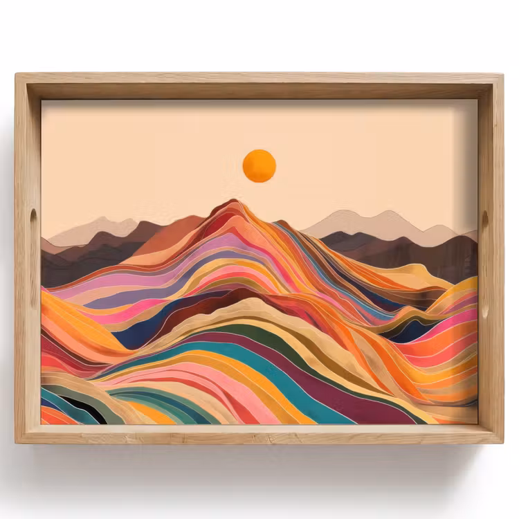 Tablett - Sonne - Bunte Landschaft - Berge — 1