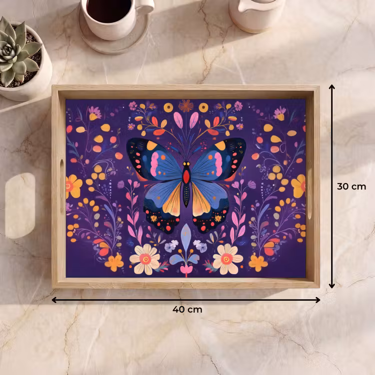 Tablett - Verschnörkelt - Blumen - Schmetterling - Lila — 7