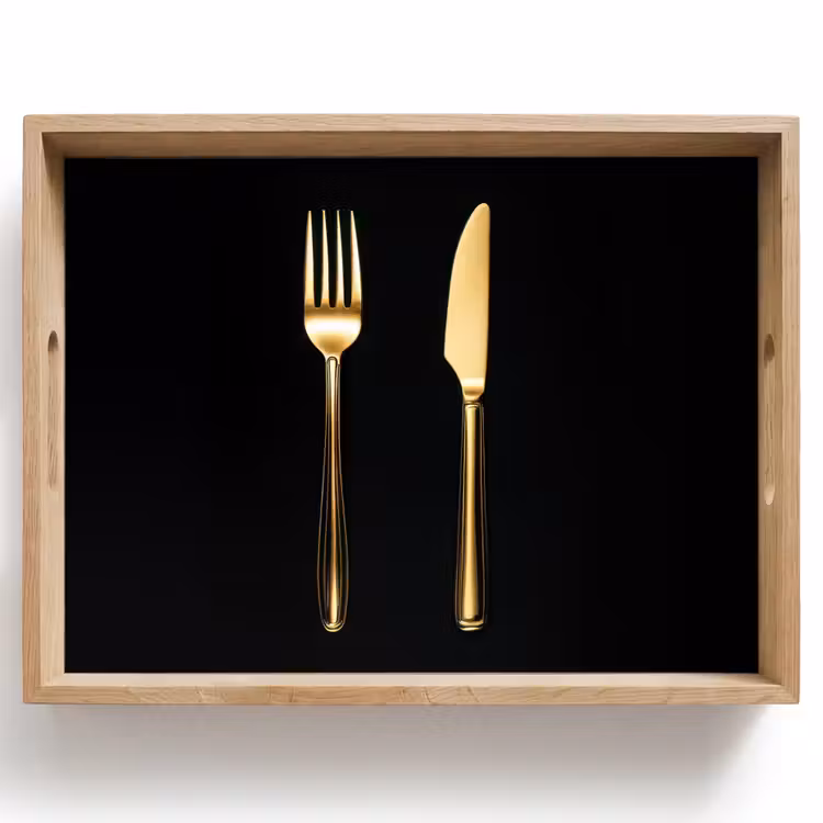 Tablett - Besteck - Gold - Messer - Gabel — 1
