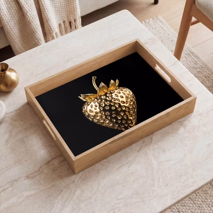 Tablett - Erdbeere - Gold - Schwarz - Chrom — 2