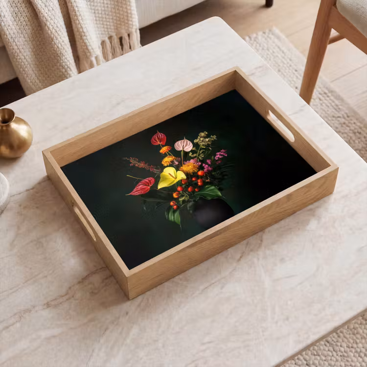 Tablett - Blumen - Vase - Schwarz — 2