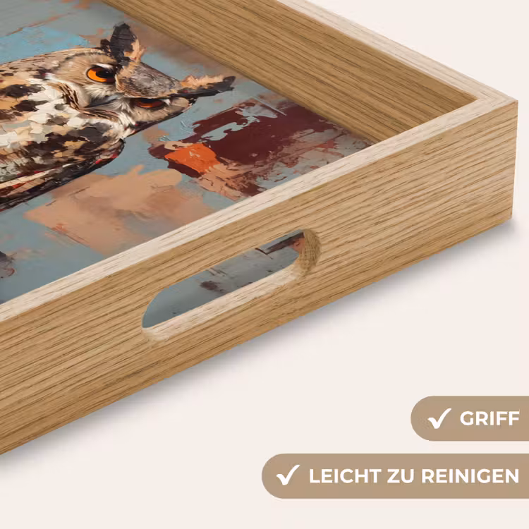 Tablett - Gemalt - Abstrakt - Eule - Braun — 8