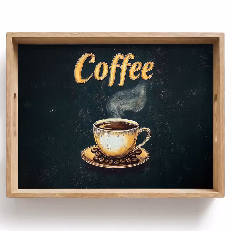 Tablett - Kaffee - Schale - Kaffeebohnen - Retro — 1