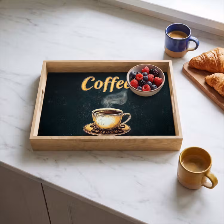 Tablett - Kaffee - Schale - Kaffeebohnen - Retro — 3