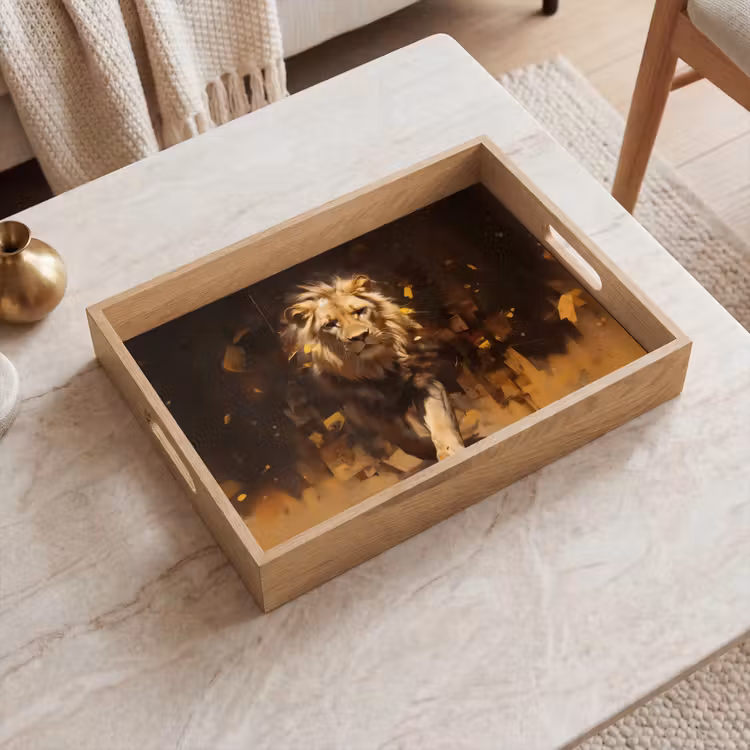 Tablett - Löwe - Gemalt - Abstrakt - Gold — 2