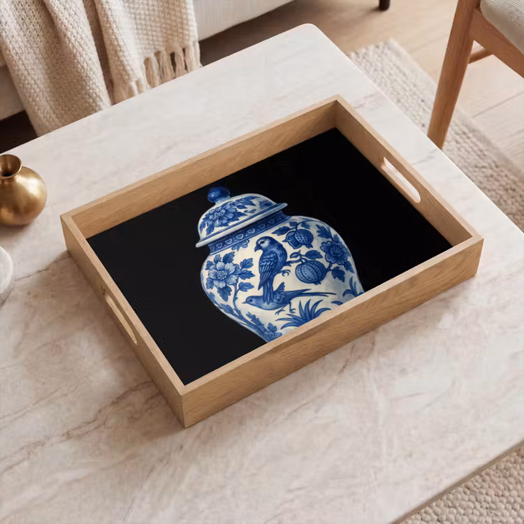 Tablett - Topf - Delfter Blau - Blumen — 2