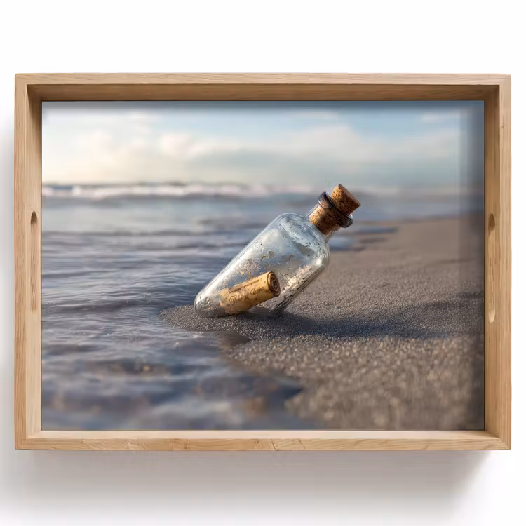 Tablett - Glasflasche - Post - Meer - Sand — 1