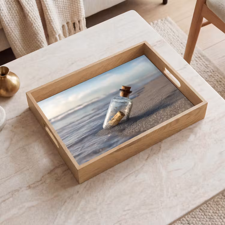 Tablett - Glasflasche - Post - Meer - Sand — 2