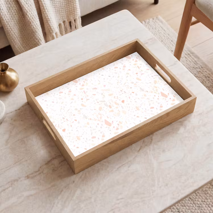 Tablett - Terrazzo - Muster - Weiß - Pfirsich — 2