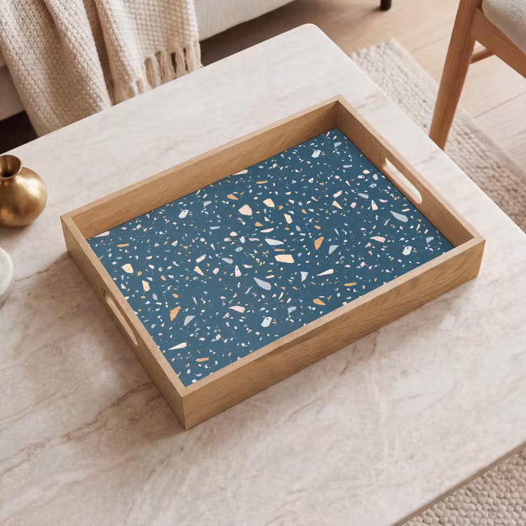 Tablett - Terrazzo - Muster - Farbenfroh - Tiefblau — 2