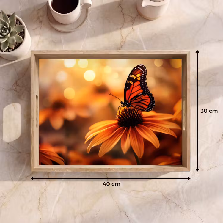 Tablett - Schmetterling - Blumen - Orange — 7