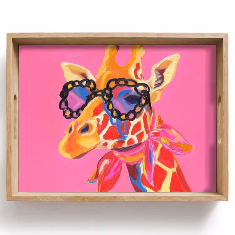 Tablett - Giraffe - Rosa - Brille - Halstuch — 1