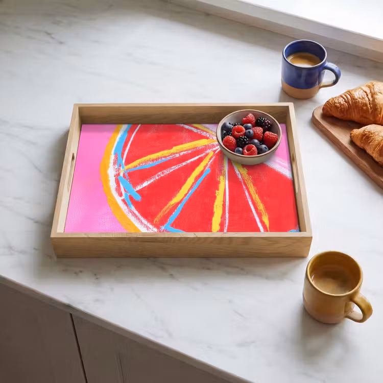 Tablett - Grapefruit - Gemalt - Rosa - Streifen — 3