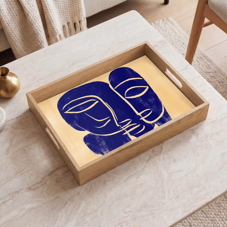 Tablett - Ockergelb - Blau - Einfache Linien — 2