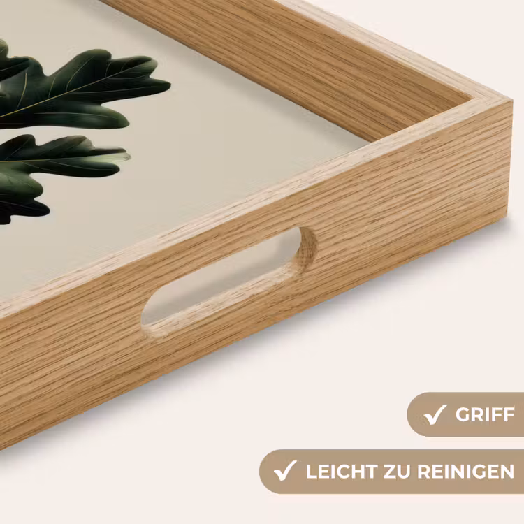 Tablett - Eichenblätter - Beige - Grün - Gewellte Ränder — 8