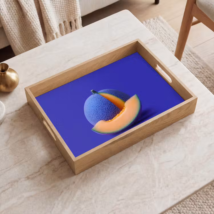Tablett - Melone - Blau - Orange - Kunstvoll — 2
