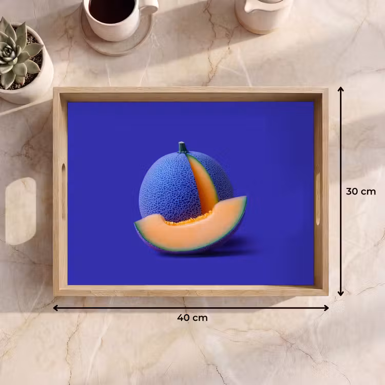 Tablett - Melone - Blau - Orange - Kunstvoll — 7
