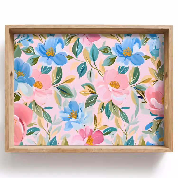 Tablett - Blau - Rosa - Blumen — 1