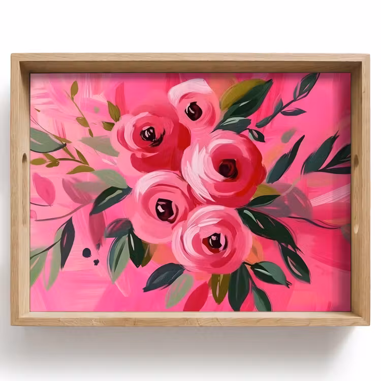 Tablett - Blumen - Farbe - Rosa — 1