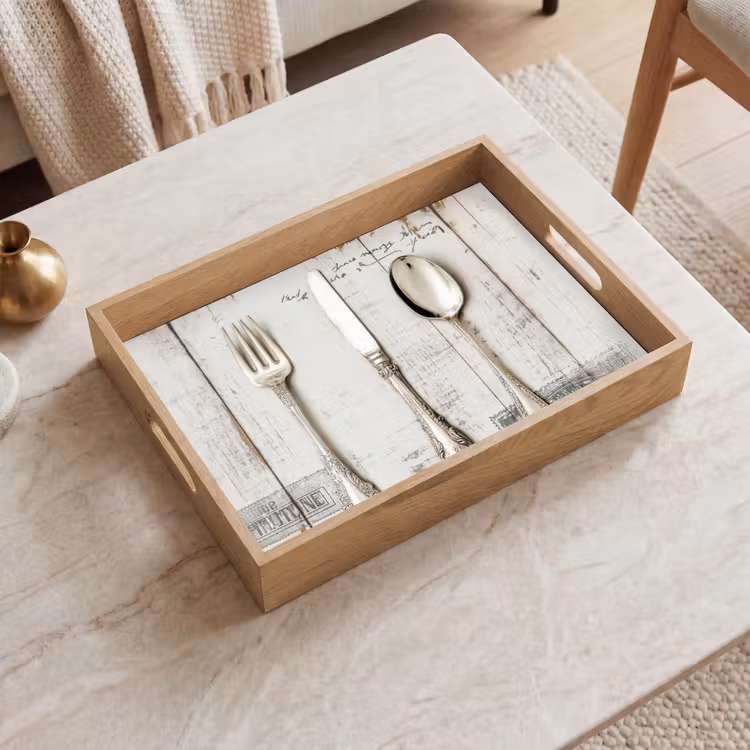 Tablett - Silber - Besteck - Holz — 2