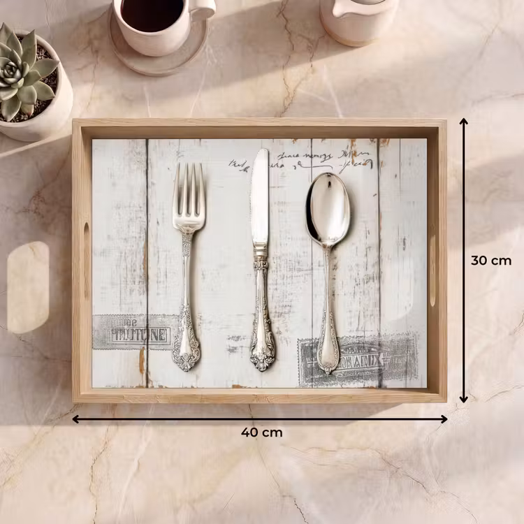 Tablett - Silber - Besteck - Holz — 7