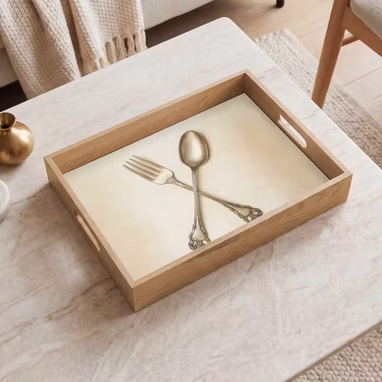 Tablett - Beige - Vintage - Besteck — 2