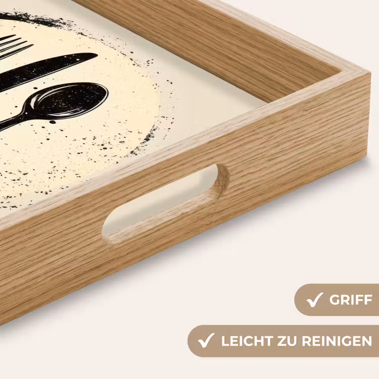 Tablett - Schwarz - Besteck - Rund — 8