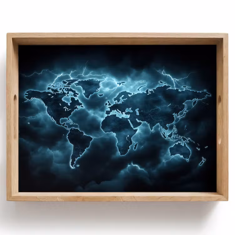 Tablett - Weltkarte - Blitz - Blau — 1