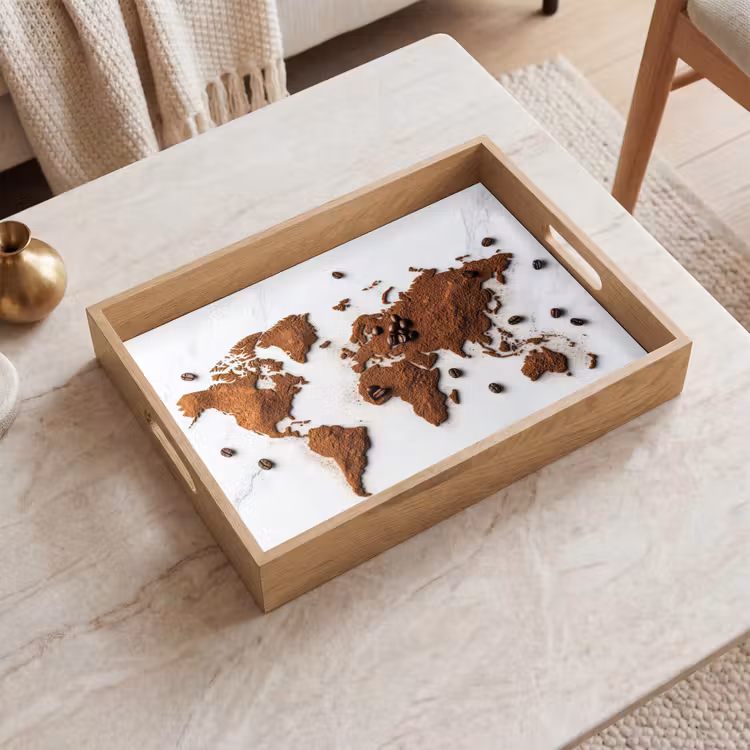 Tablett - Weltkarte - Kaffee - Marmor — 2