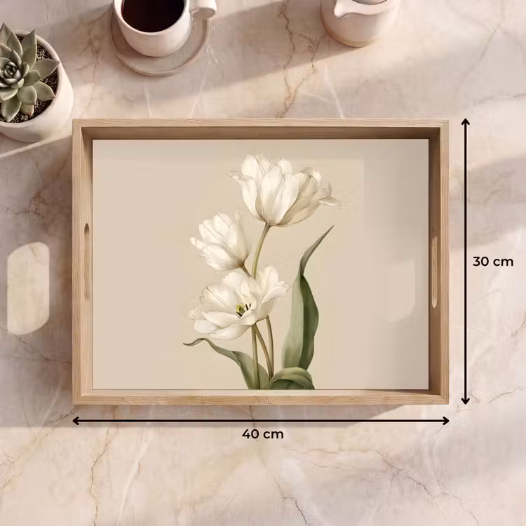 Tablett - Tulpen - Weiß - Blätter — 7