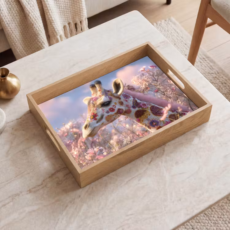 Tablett - Giraffe - Blumen - Rosa — 2