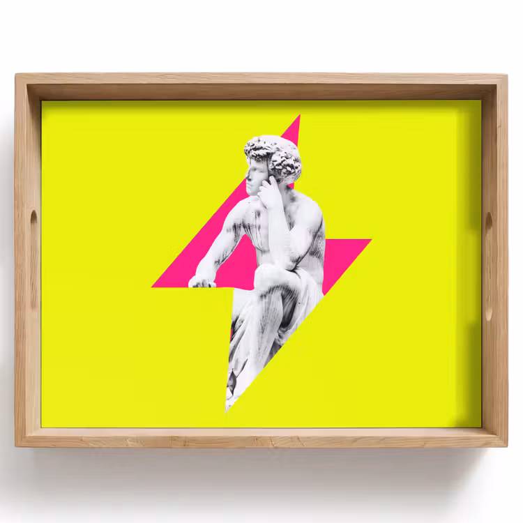 Tablett - Statue - Mann - Blitzschlag - Gelb — 1