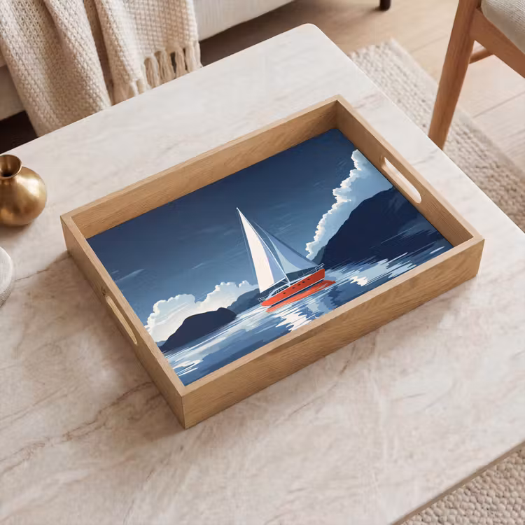 Tablett - Segelboot - Dunkle Berge - Stille — 2