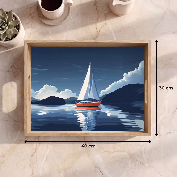 Tablett - Segelboot - Dunkle Berge - Stille — 7