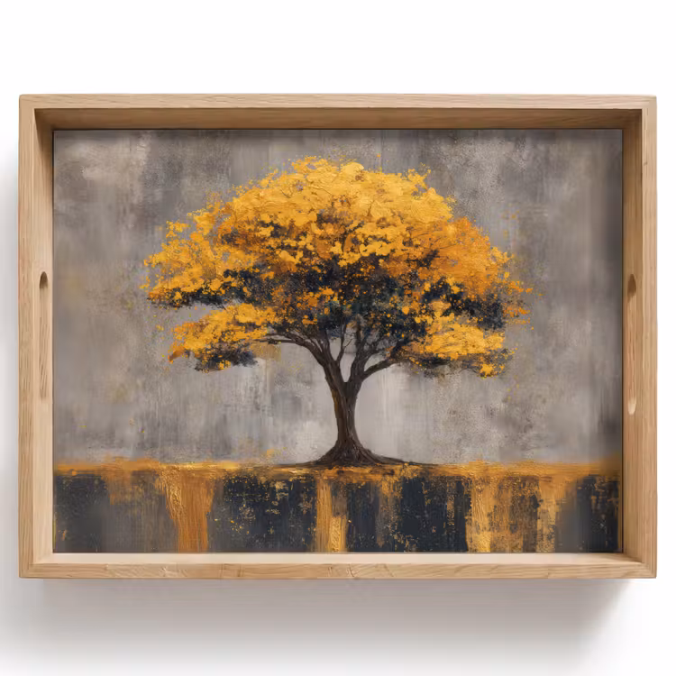 Tablett - Baum - Blätter - Gold - Abstrakt — 1