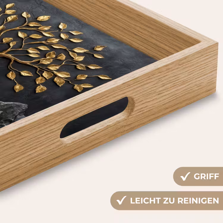 Tablett - Blätter - Gold - Baum - Fels — 8