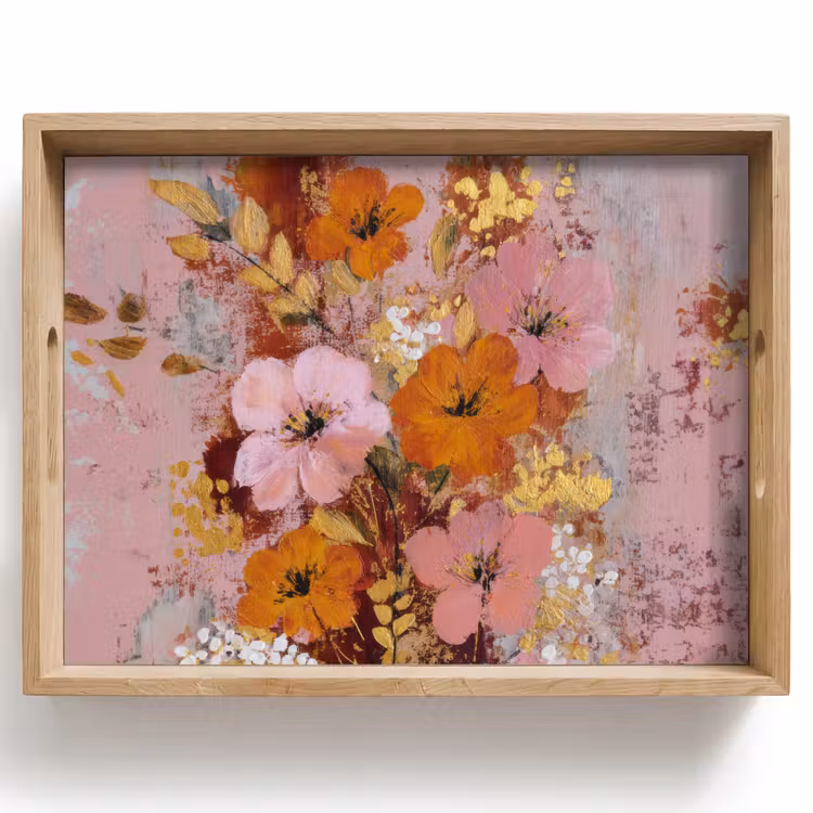 Tablett - Malerei - Blumen - Rustikal - Rosa — 1
