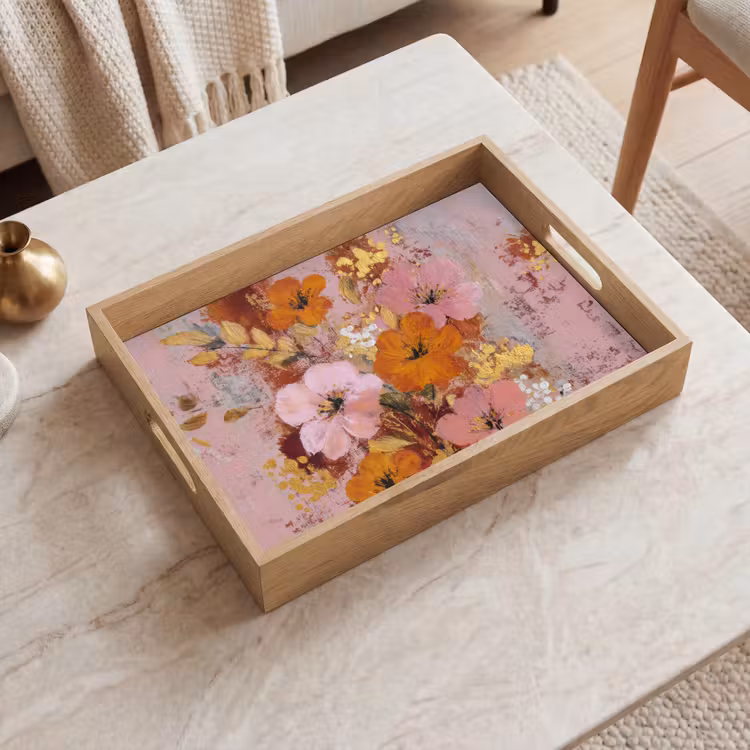 Tablett - Malerei - Blumen - Rustikal - Rosa — 2