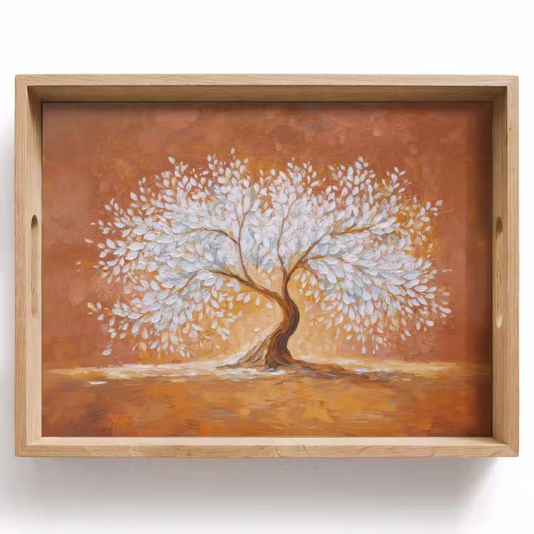 Tablett - Abstrakt - Baum - Weiß - Blätter — 1