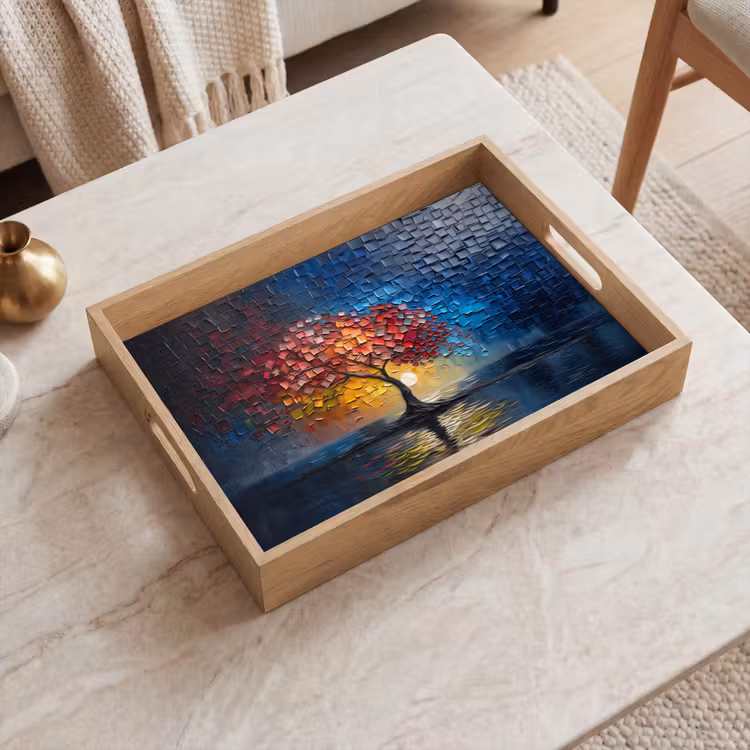 Tablett - Baum - Blau - Blätter - Boxen — 2