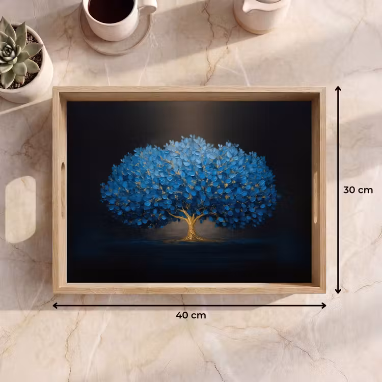 Tablett - Baum - Blau - Blätter - Pinselstriche — 7