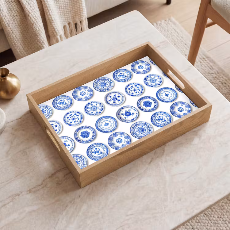 Tablett - Teller - Blumen - Muster - Blau — 2