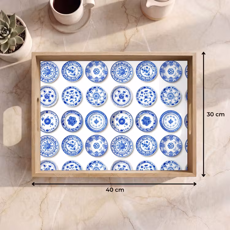 Tablett - Teller - Blumen - Muster - Blau — 7