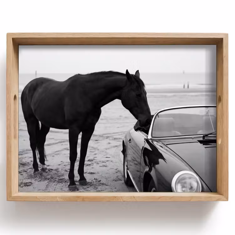 Tablett - Pferd - Auto - Schwarz - Weiß — 1