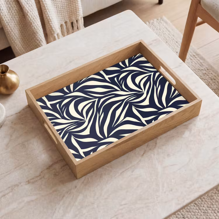 Tablett - Blattformen - Blau - Muster - Weiß — 2