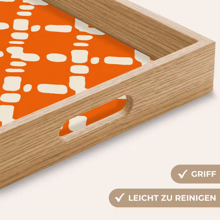 Tablett - Orange - Karomuster - Weiß — 8